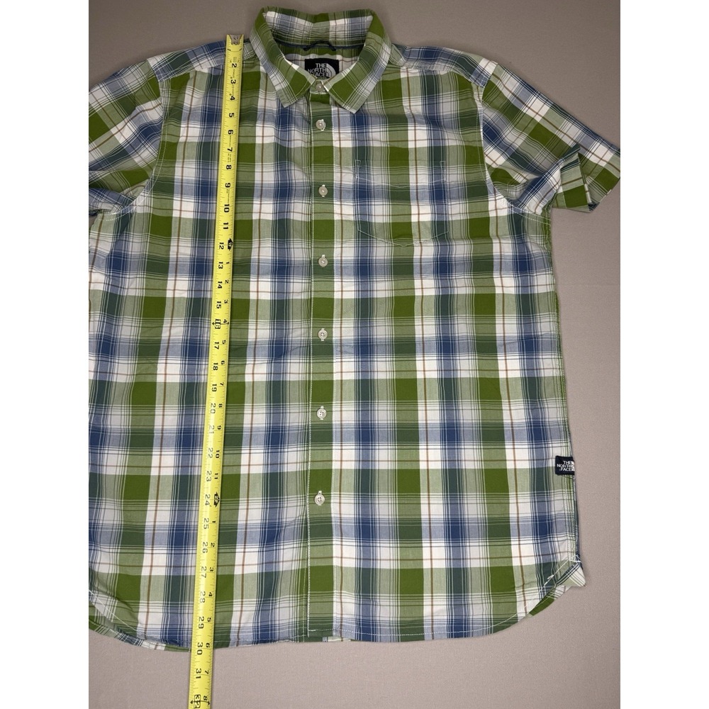 The North Face Shirt Men's L Green Blue Plaid Short Sleeve Button Up Casual - Picture 6 of 7